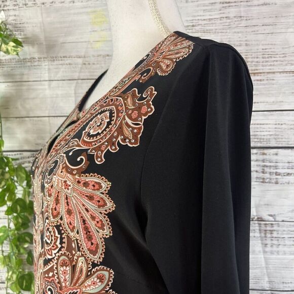 JM Collection DRess size Medium black Brown Paisley Straight Sheath Stretch Knee - Picture 14 of 16